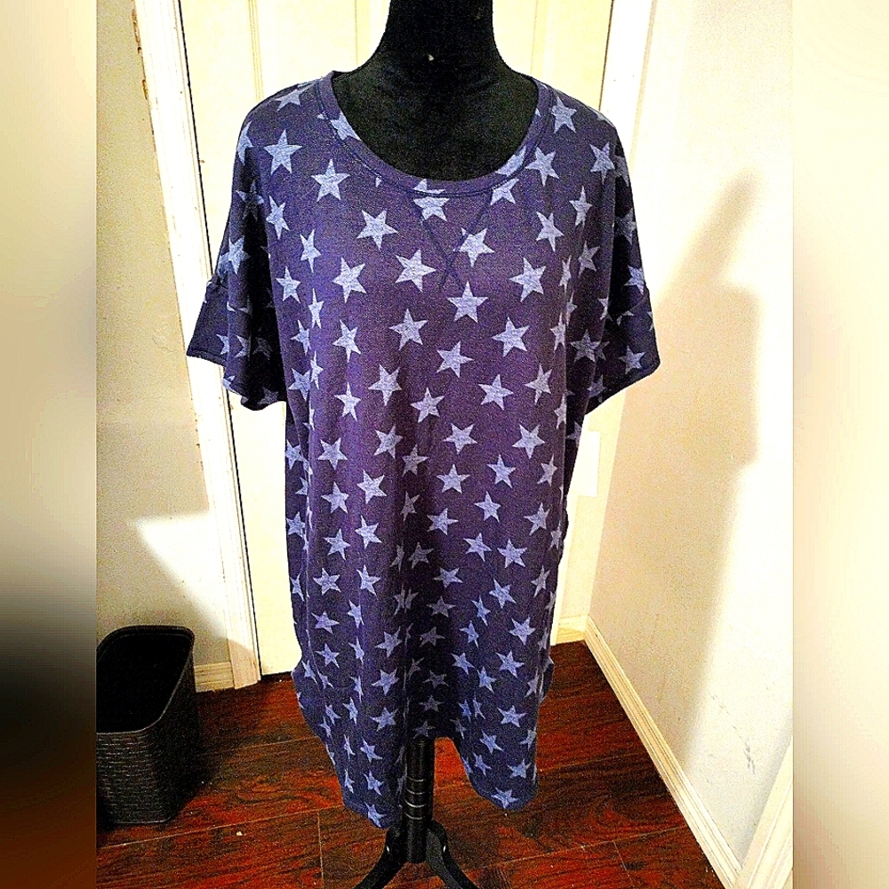 Kensie Fleece Star Print Sleep Shirt Size 2x Plus NWT